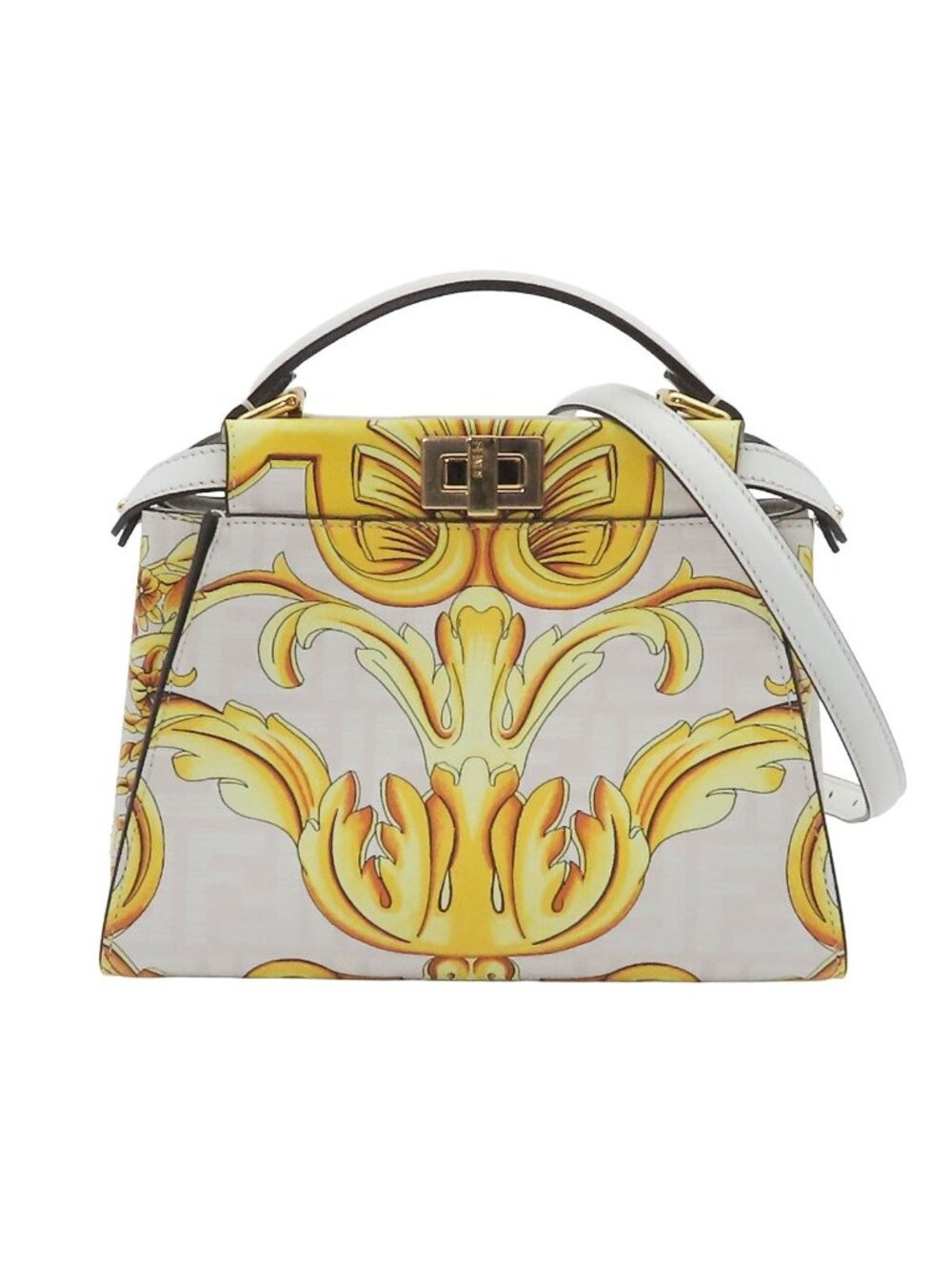 Fendi Peekaboo Mini White Leather Fendace 2-Way Shoulder Bag